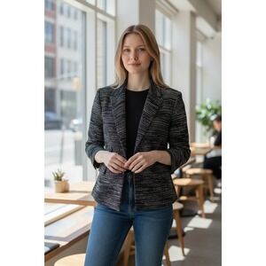 Jones New York Signature Petite Navy White Textured Cotton Blazer Jacket 10P